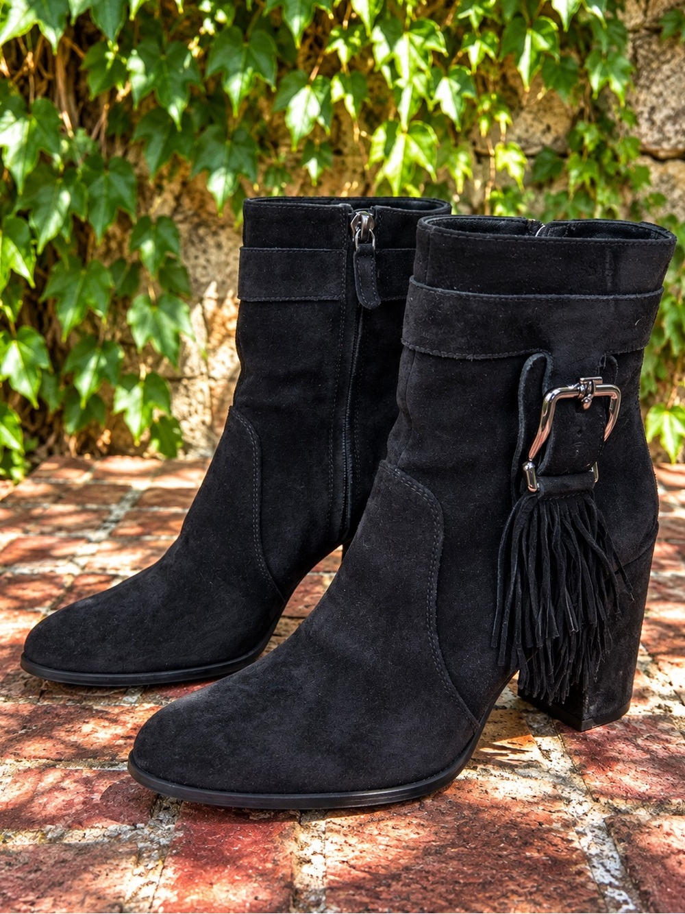 TOD'S Black Suede Fringed Italian Made Pebble Sole Luxury Minimalist Boots, 39.5